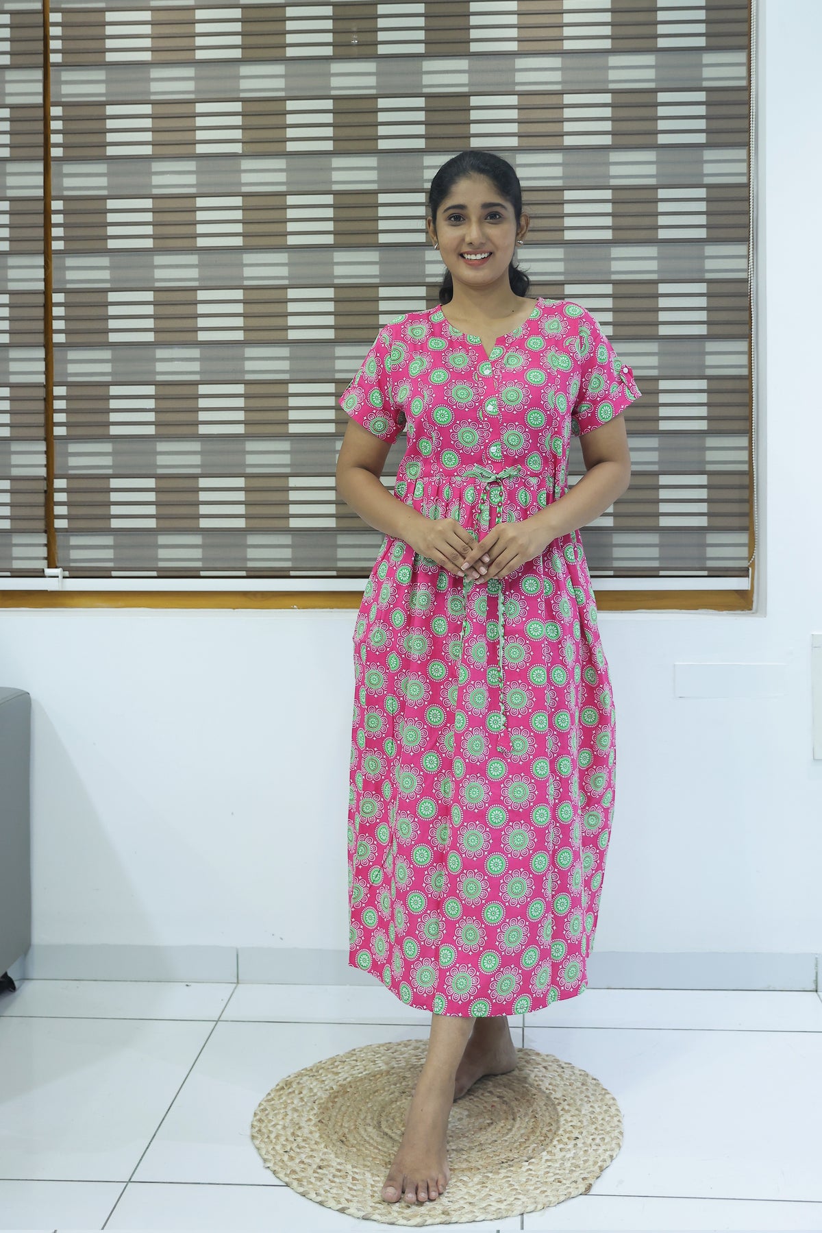 Cotton Gathering Frock for Summer Arrivals | Side Pocket | Elegant Casual Night Wear for Trendy Women's (FKC)