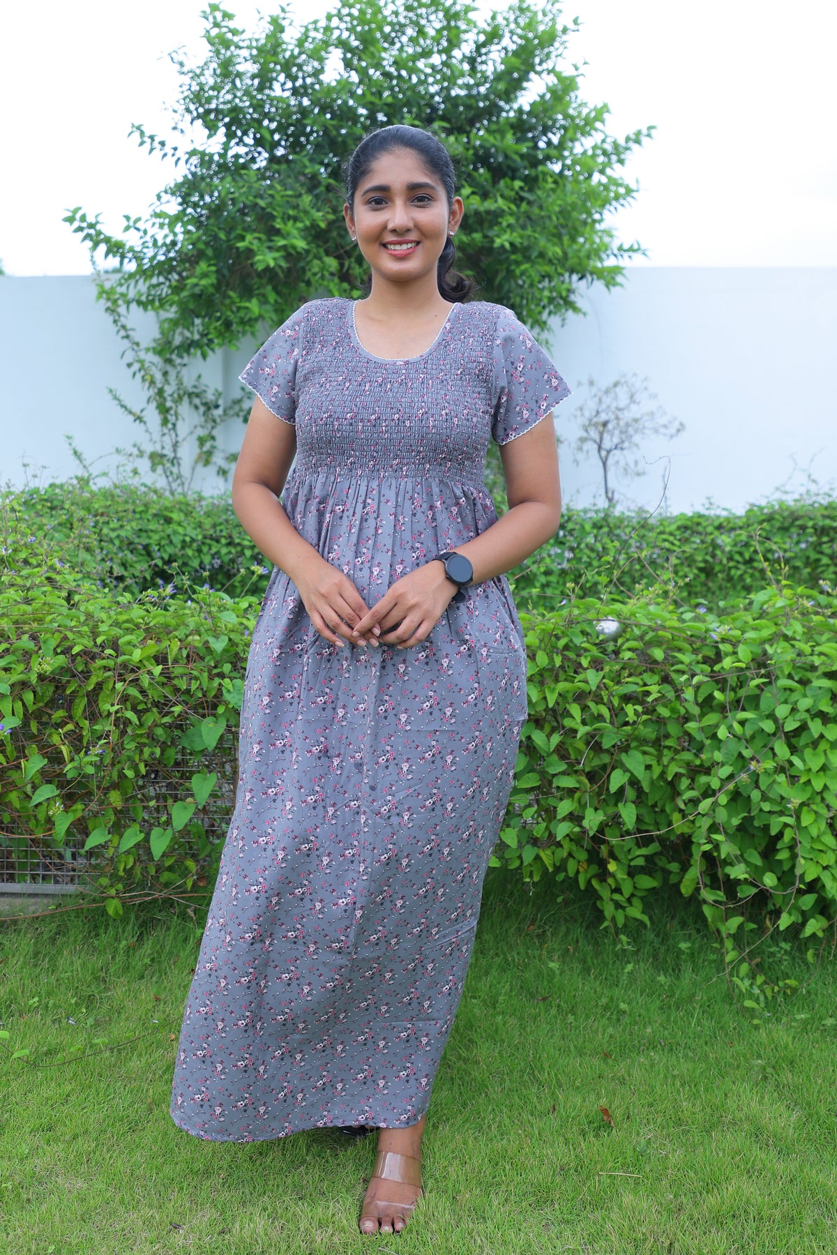 New Smocking Nighty | Stretchable Elastic Type | Beautiful Pleated Model | Side Pocket | Stylish Nighty for Stylish Women's (OM-RAH)