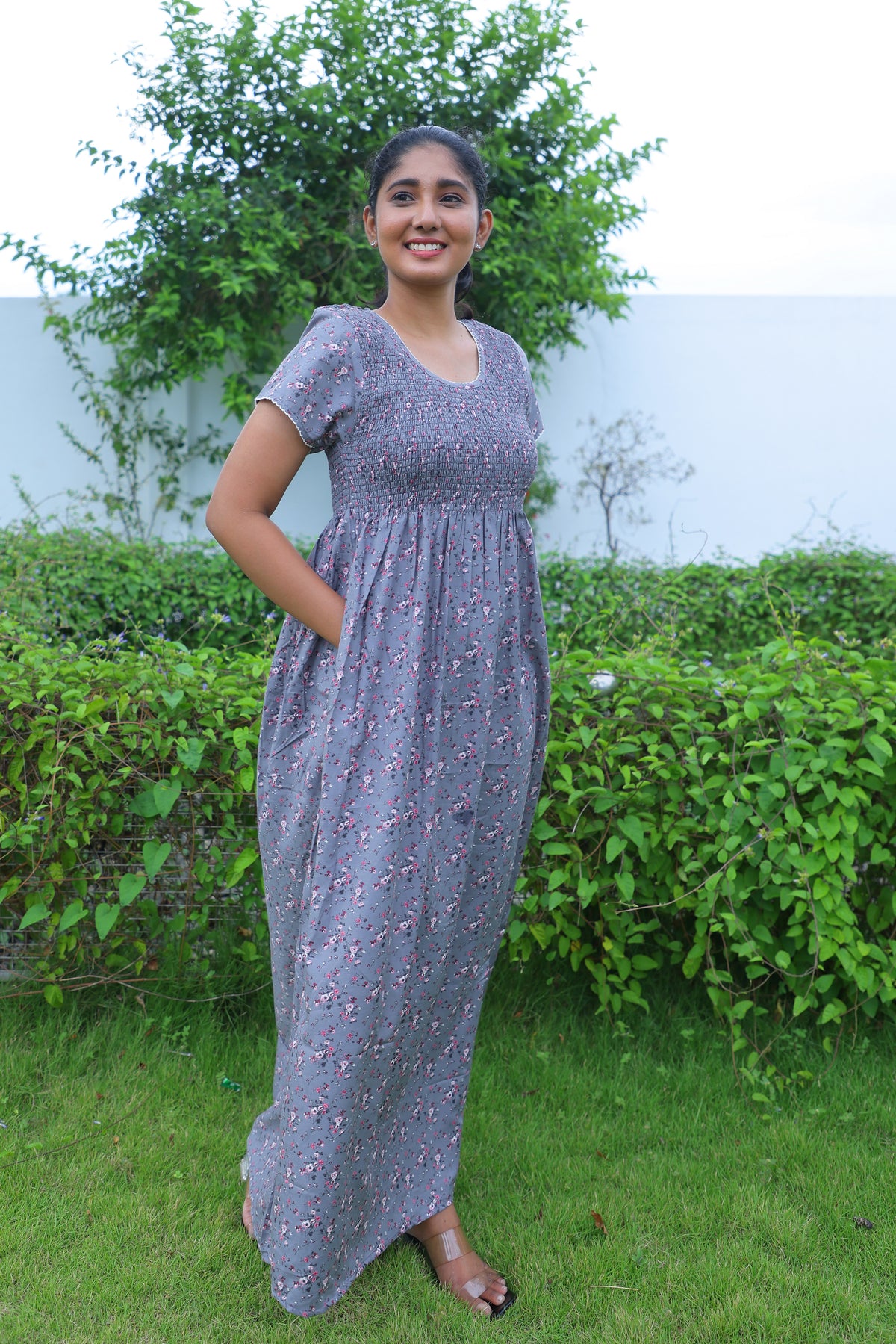 New Smocking Nighty | Stretchable Elastic Type | Beautiful Pleated Model | Side Pocket | Stylish Nighty for Stylish Women's (OM-RAH)
