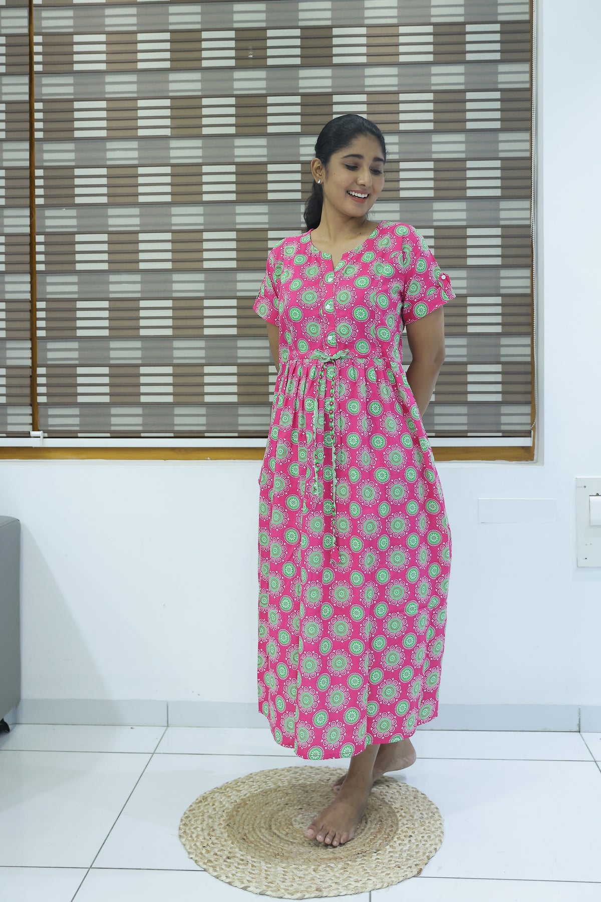 Cotton Gathering Frock for Summer Arrivals | Side Pocket | Elegant Casual Night Wear for Trendy Women's (FKC)