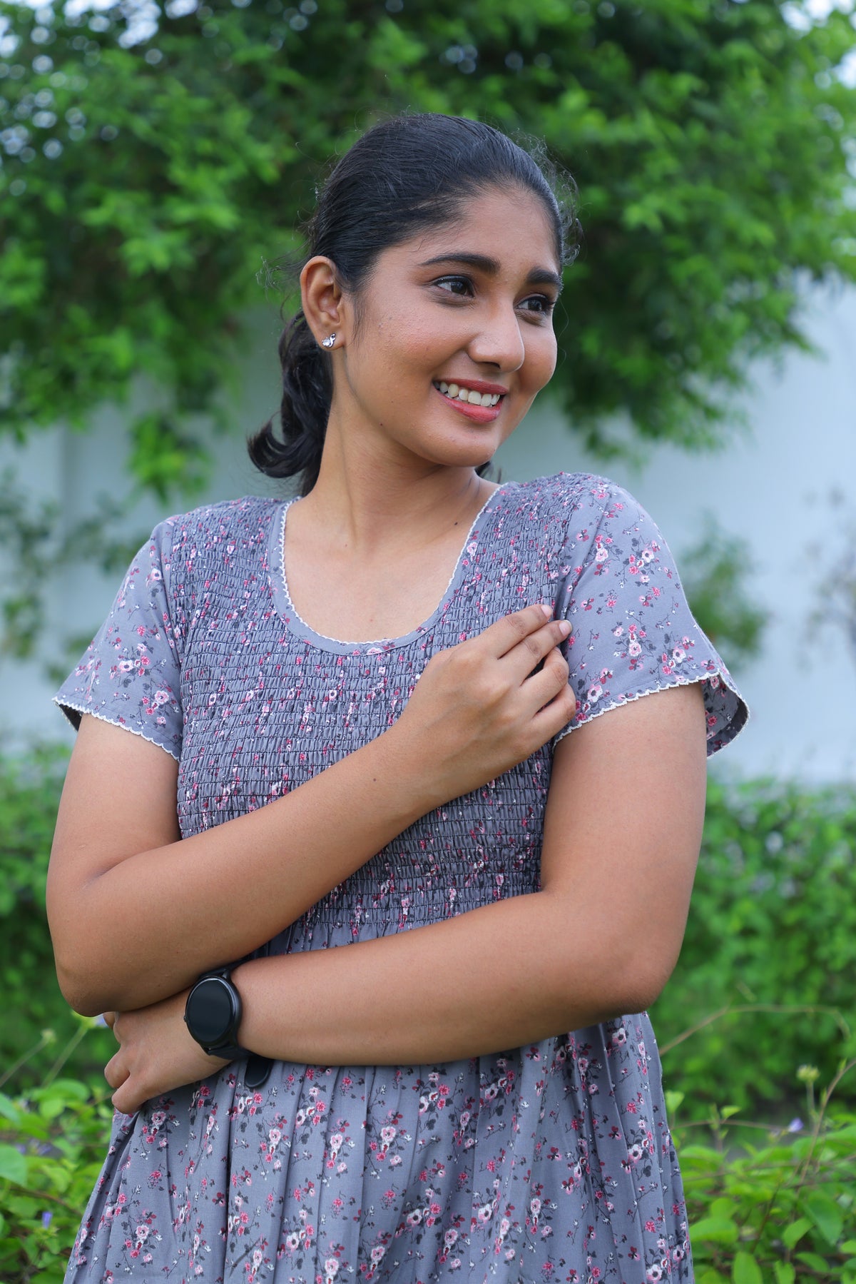 New Smocking Nighty | Stretchable Elastic Type | Beautiful Pleated Model | Side Pocket | Stylish Nighty for Stylish Women's (OM-RAH)
