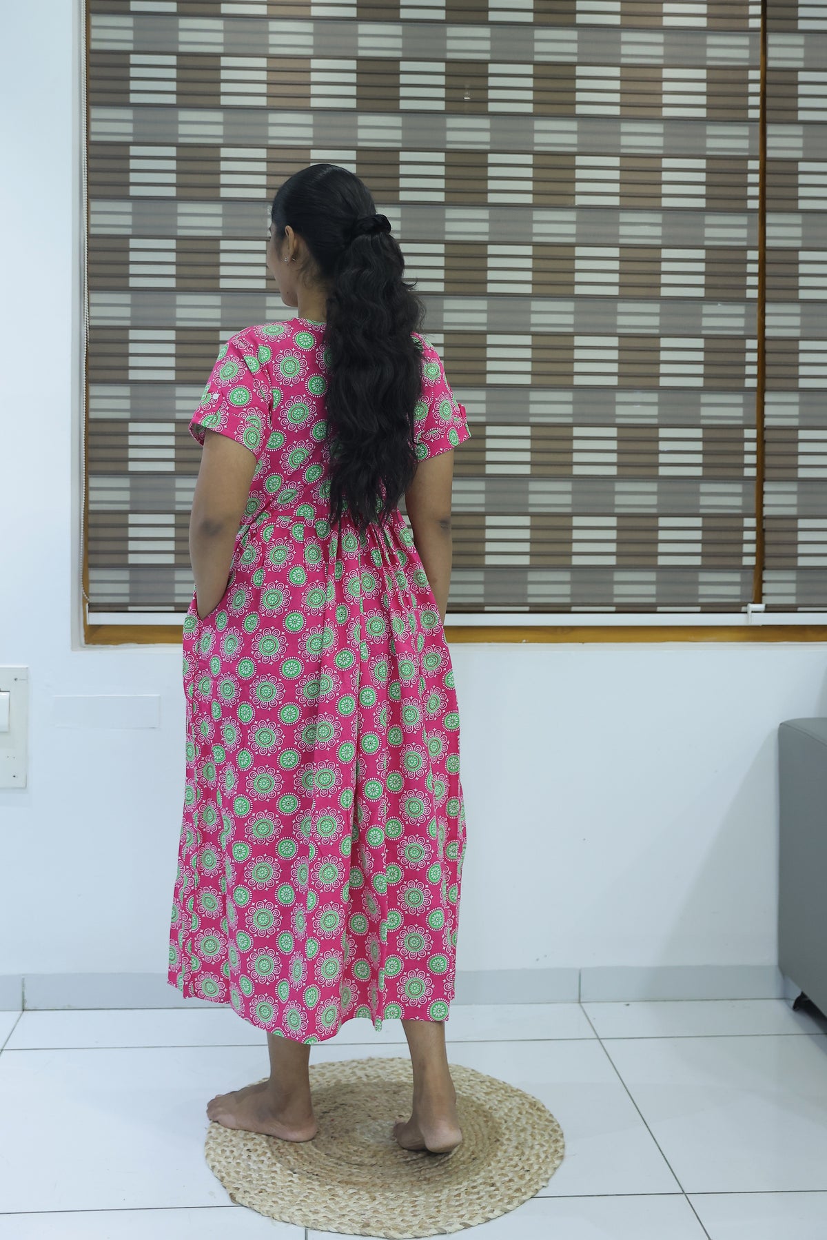 Cotton Gathering Frock for Summer Arrivals | Side Pocket | Elegant Casual Night Wear for Trendy Women's (FKC)