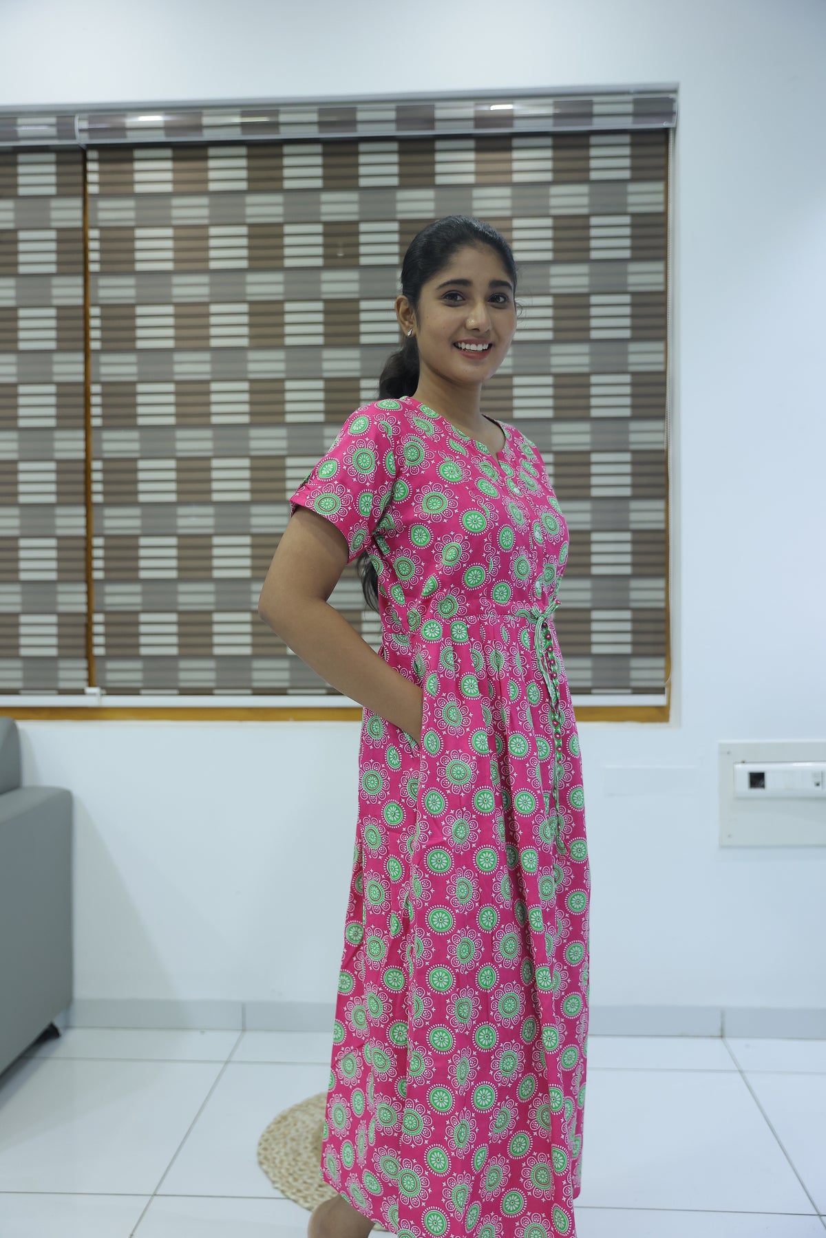 Cotton Gathering Frock for Summer Arrivals | Side Pocket | Elegant Casual Night Wear for Trendy Women's (FKC)