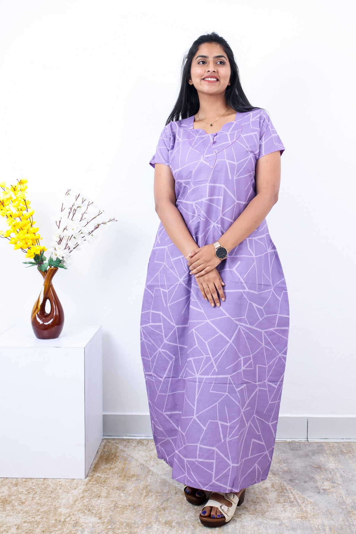 MANGAI New Regular Fit Cotton Printed Nighties - All Over Printed Stylish Nightwear for Stylish Women | Side Cut Pocket | Beautiful Nighties for Stylish Women's | Colourful Printed Cotton Nighties (SLB)