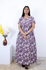 MANGAI Premium Cotton Printed Pleated Model Half Sleeve 3XL Size Nighties - Fancy Neck | With Side Pocket |Shrinkage Free Nighties | Trendy Collection's for Stylish Women's (3PZZ)