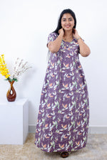 MANGAI Premium Cotton Printed Pleated Model Half Sleeve 3XL Size Nighties - Fancy Neck | With Side Pocket |Shrinkage Free Nighties | Trendy Collection's for Stylish Women's (3PZZ)