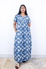 MANGAI Cotton Printed Pleated Nighties - All Over Printed Stylish Nighties | Side Cut Pocket | Front Open Zipper Type | Beautiful Nighties for Stylish Women's (SLB-P)
