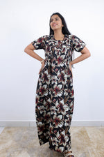 MANGAI Premium Cotton Printed Pleated Model Half Sleeve 3XL Size Nighties - Fancy Neck | With Side Pocket |Shrinkage Free Nighties | Trendy Collection's for Stylish Women's (3PZZ)