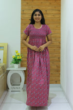 New Smocking Nighty | Stretchable Elastic Type | Beautiful Pleated Model | Side Pocket | Stylish Nighty for Stylish Women's (OM-RAH)