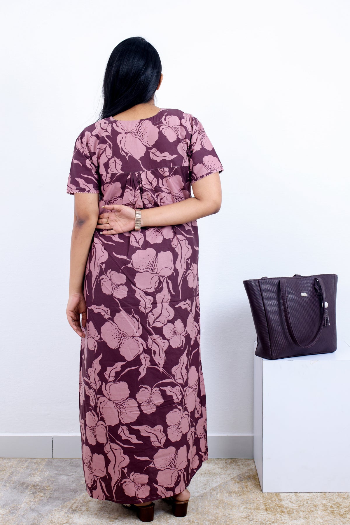 MANGAI Premium Cotton Printed Pleated Model Half Sleeve 3XL Size Nighties - Fancy Neck | With Side Pocket |Shrinkage Free Nighties | Trendy Collection's for Stylish Women's (3PZZ)