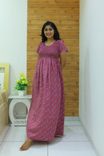 New Smocking Nighty | Stretchable Elastic Type | Beautiful Pleated Model | Side Pocket | Stylish Nighty for Stylish Women's (OM-RAH)