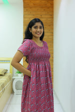 New Smocking Nighty | Stretchable Elastic Type | Beautiful Pleated Model | Side Pocket | Stylish Nighty for Stylish Women's (OM-RAH)
