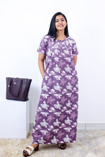 MANGAI Cotton Printed Pleated Nighties - All Over Printed Stylish Nighties | Side Cut Pocket | Front Open Zipper Type | Beautiful Nighties for Stylish Women's (SLB-P)