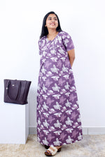 MANGAI Cotton Printed Pleated Nighties - All Over Printed Stylish Nighties | Side Cut Pocket | Front Open Zipper Type | Beautiful Nighties for Stylish Women's (SLB-P)