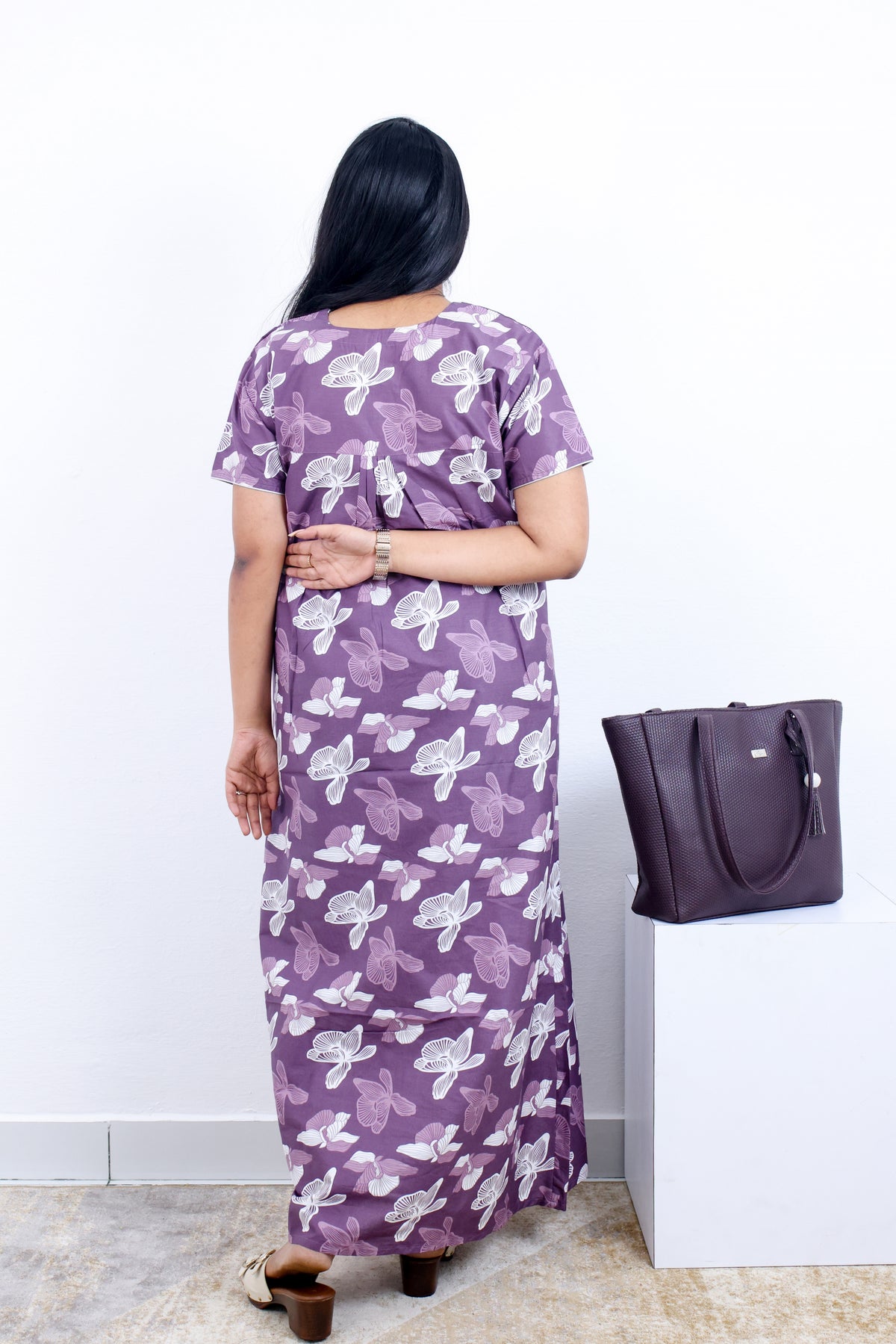 MANGAI Premium Cotton Printed Pleated Model Half Sleeve 3XL Size Nighties - Fancy Neck | With Side Pocket |Shrinkage Free Nighties | Trendy Collection's for Stylish Women's (3PZZ)