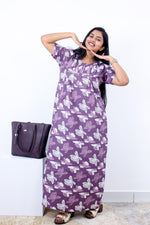 MANGAI Cotton Printed Pleated Nighties - All Over Printed Stylish Nighties | Side Cut Pocket | Front Open Zipper Type | Beautiful Nighties for Stylish Women's (SLB-P)