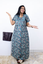 MANGAI Premium Cotton Printed Pleated Model Half Sleeve 3XL Size Nighties - Fancy Neck | With Side Pocket |Shrinkage Free Nighties | Trendy Collection's for Stylish Women's (3PZZ)