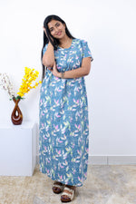 MANGAI Premium Cotton Printed Pleated Model Half Sleeve 3XL Size Nighties - Fancy Neck | With Side Pocket |Shrinkage Free Nighties | Trendy Collection's for Stylish Women's (3PZZ)