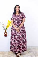 MANGAI Cotton Printed Pleated Nighties - All Over Printed Stylish Nighties | Side Cut Pocket | Front Open Zipper Type | Beautiful Nighties for Stylish Women's (SLB-P)