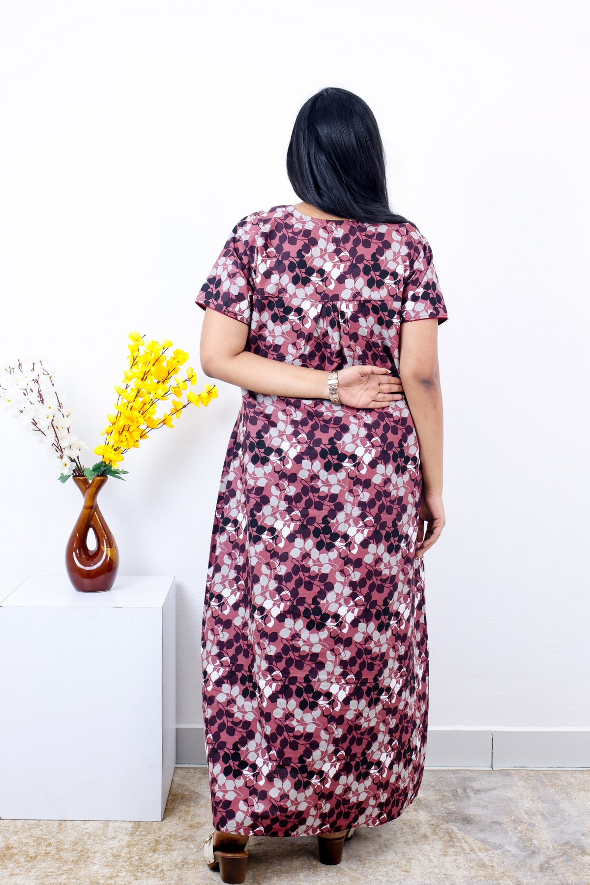 MANGAI Cotton Printed Pleated Nighties - All Over Printed Stylish Nighties | Side Cut Pocket | Front Open Zipper Type | Beautiful Nighties for Stylish Women's (SLB-P)