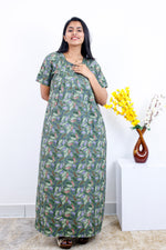 MANGAI Premium Cotton Printed Pleated Model Half Sleeve 3XL Size Nighties - Fancy Neck | With Side Pocket |Shrinkage Free Nighties | Trendy Collection's for Stylish Women's (3PZZ)