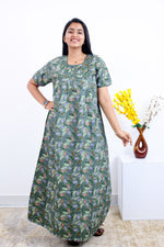 MANGAI Premium Cotton Printed Pleated Model Half Sleeve 3XL Size Nighties - Fancy Neck | With Side Pocket |Shrinkage Free Nighties | Trendy Collection's for Stylish Women's (3PZZ)