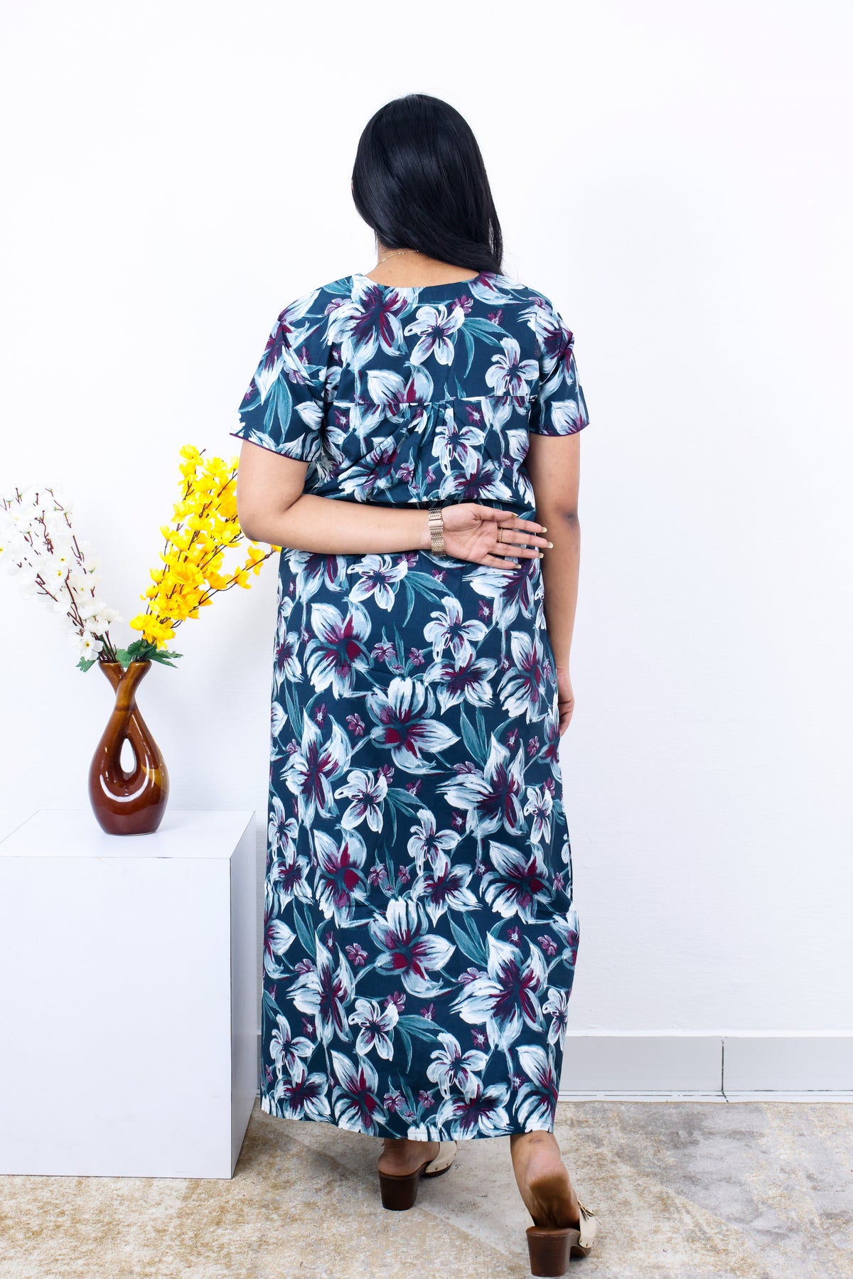 MANGAI Cotton Printed Pleated Nighties - All Over Printed Stylish Nighties | Side Cut Pocket | Front Open Zipper Type | Beautiful Nighties for Stylish Women's (SLB-P)