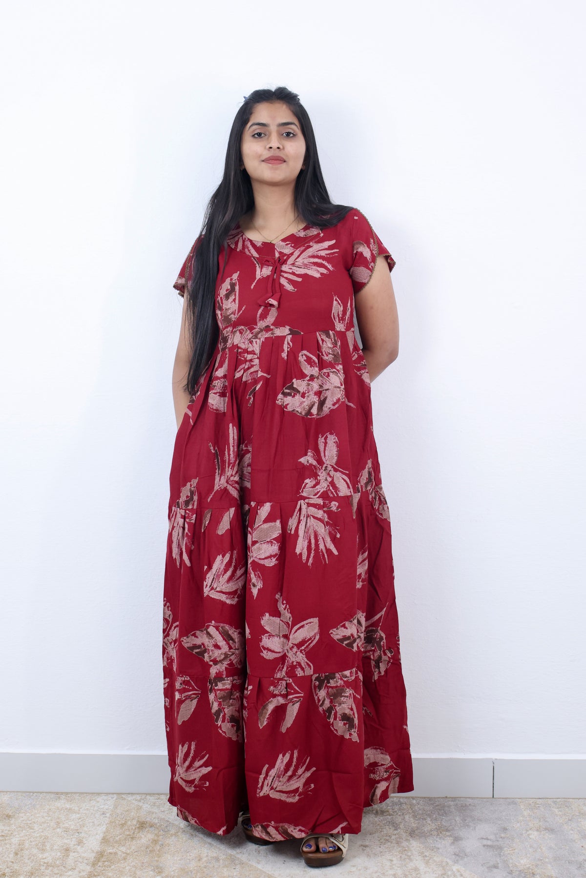 Stylish Alpine 3 Layer Frock Model Nighties| Fancy Sleeves & Neck Pattern| Side Pocket with Back Tie Rope | Perfect Nightwear Trendy Women's (AFK)