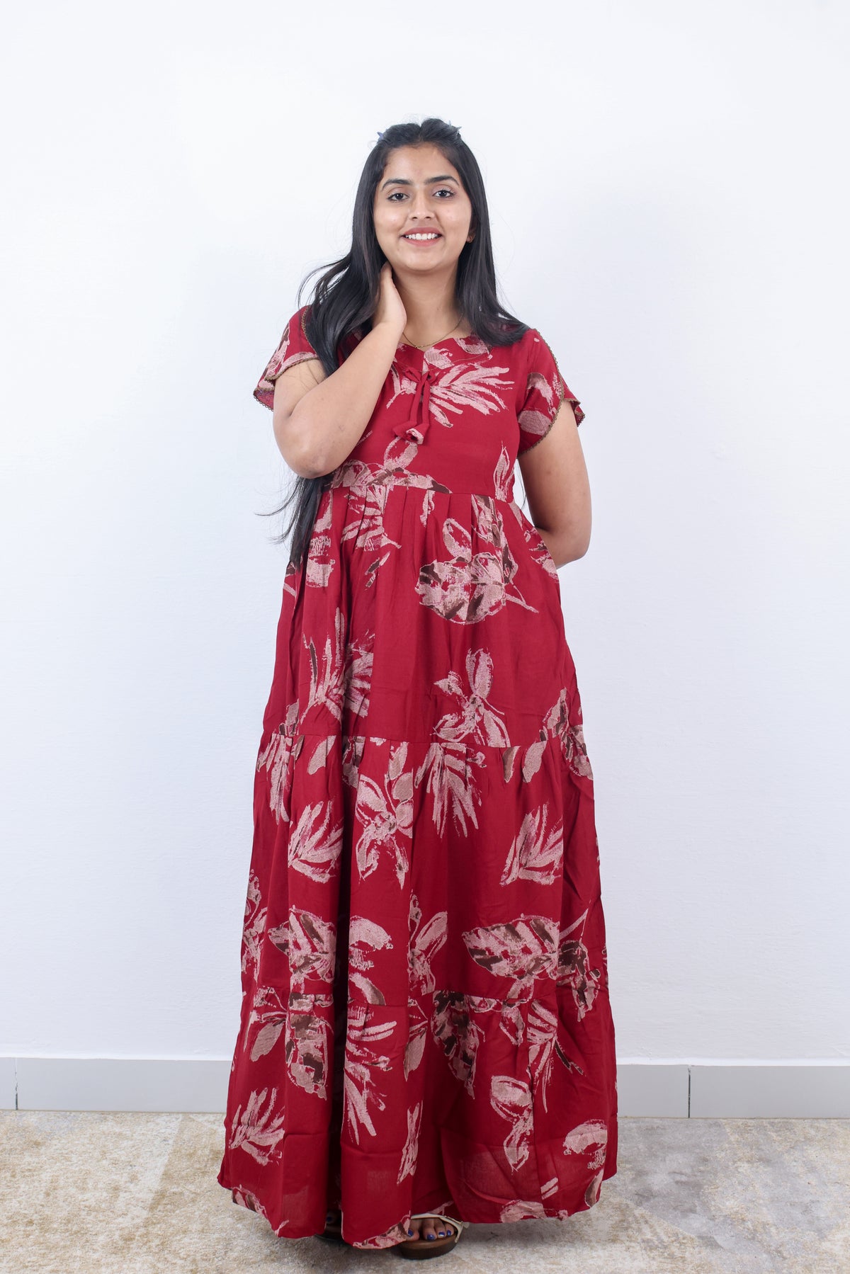 Stylish Alpine 3 Layer Frock Model Nighties| Fancy Sleeves & Neck Pattern| Side Pocket with Back Tie Rope | Perfect Nightwear Trendy Women's (AFK)