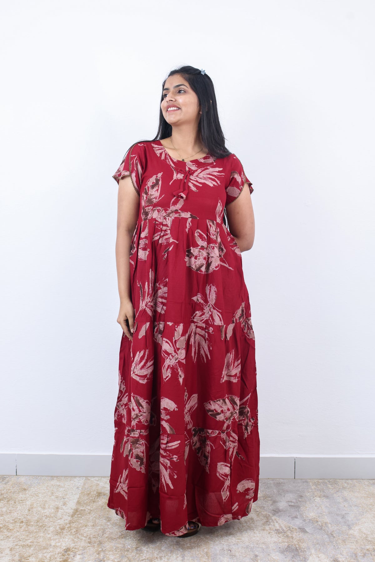 Stylish Alpine 3 Layer Frock Model Nighties| Fancy Sleeves & Neck Pattern| Side Pocket with Back Tie Rope | Perfect Nightwear Trendy Women's (AFK)