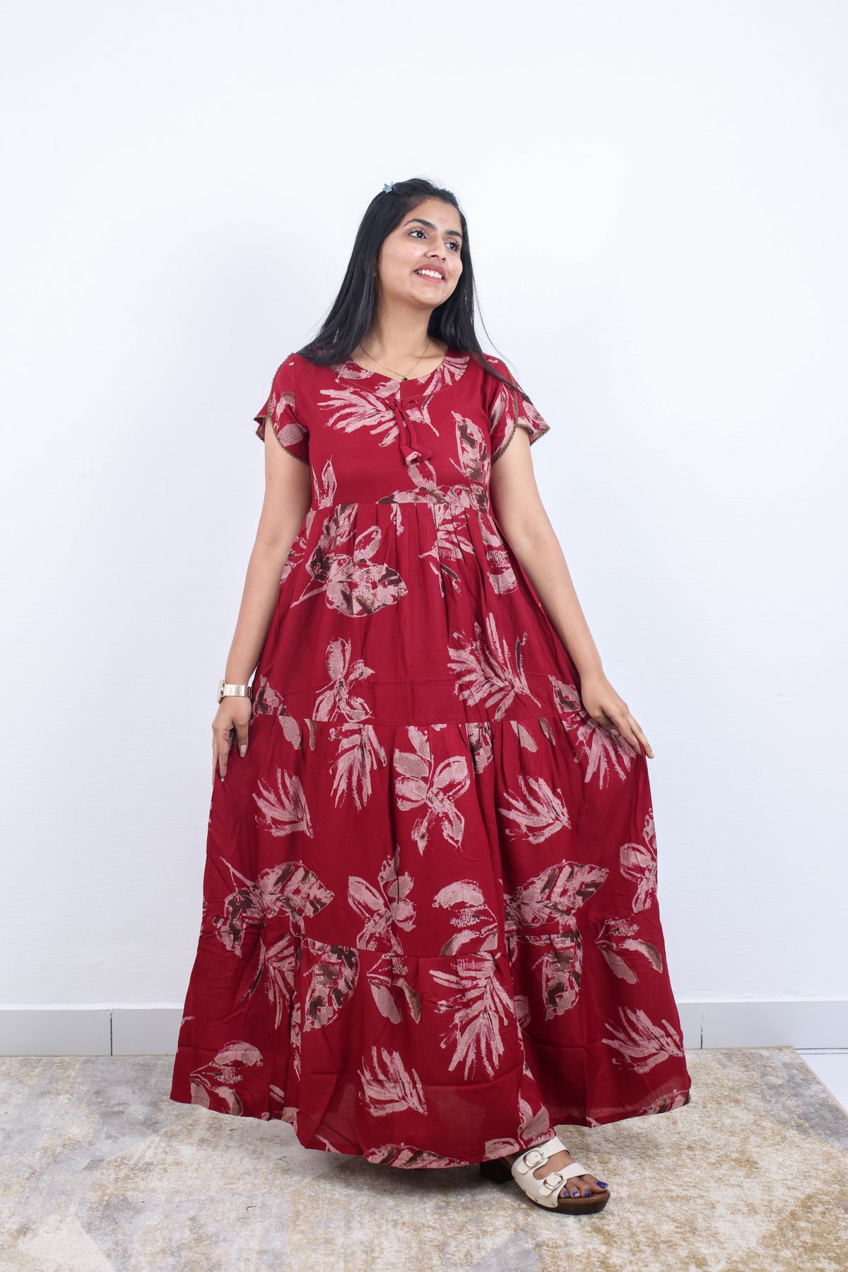 Stylish Alpine 3 Layer Frock Model Nighties| Fancy Sleeves & Neck Pattern| Side Pocket with Back Tie Rope | Perfect Nightwear Trendy Women's (AFK)