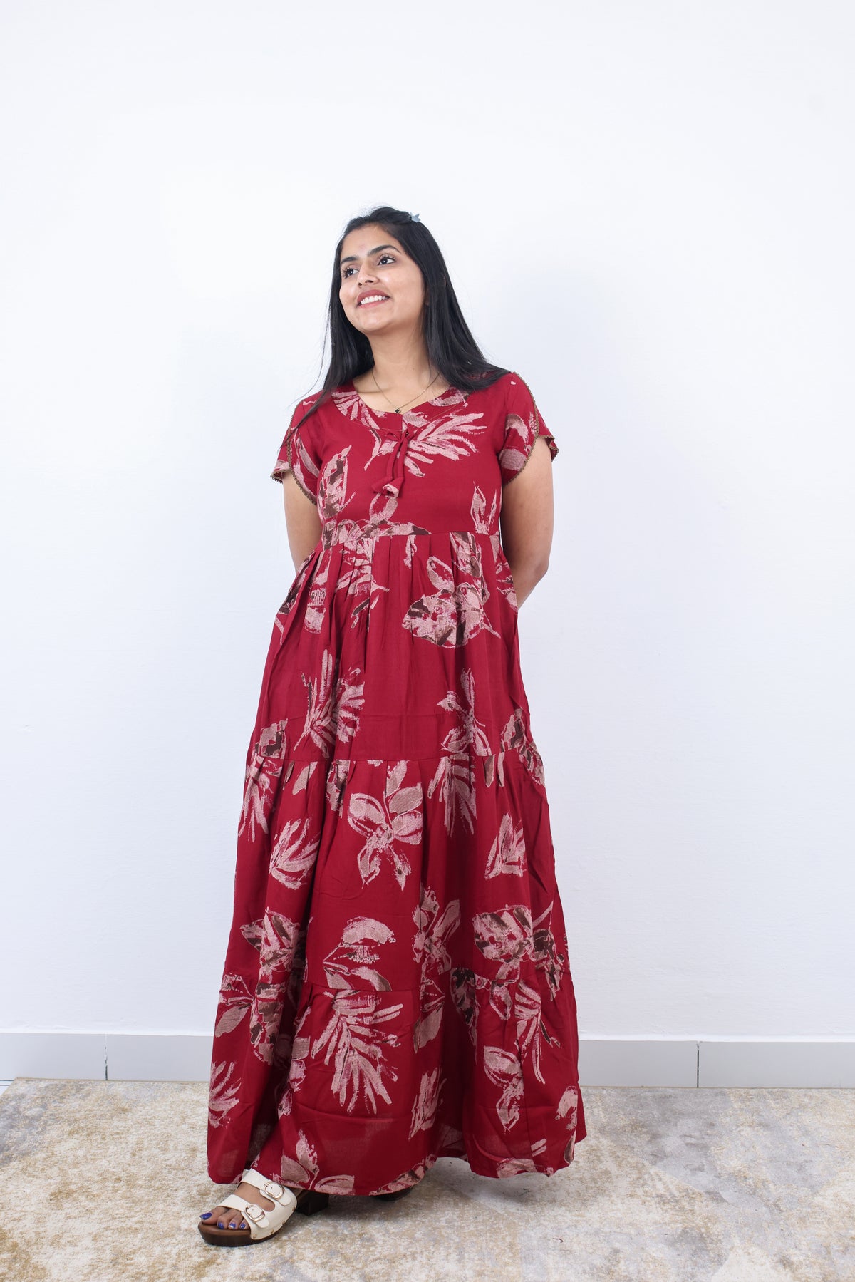 Stylish Alpine 3 Layer Frock Model Nighties| Fancy Sleeves & Neck Pattern| Side Pocket with Back Tie Rope | Perfect Nightwear Trendy Women's (AFK)