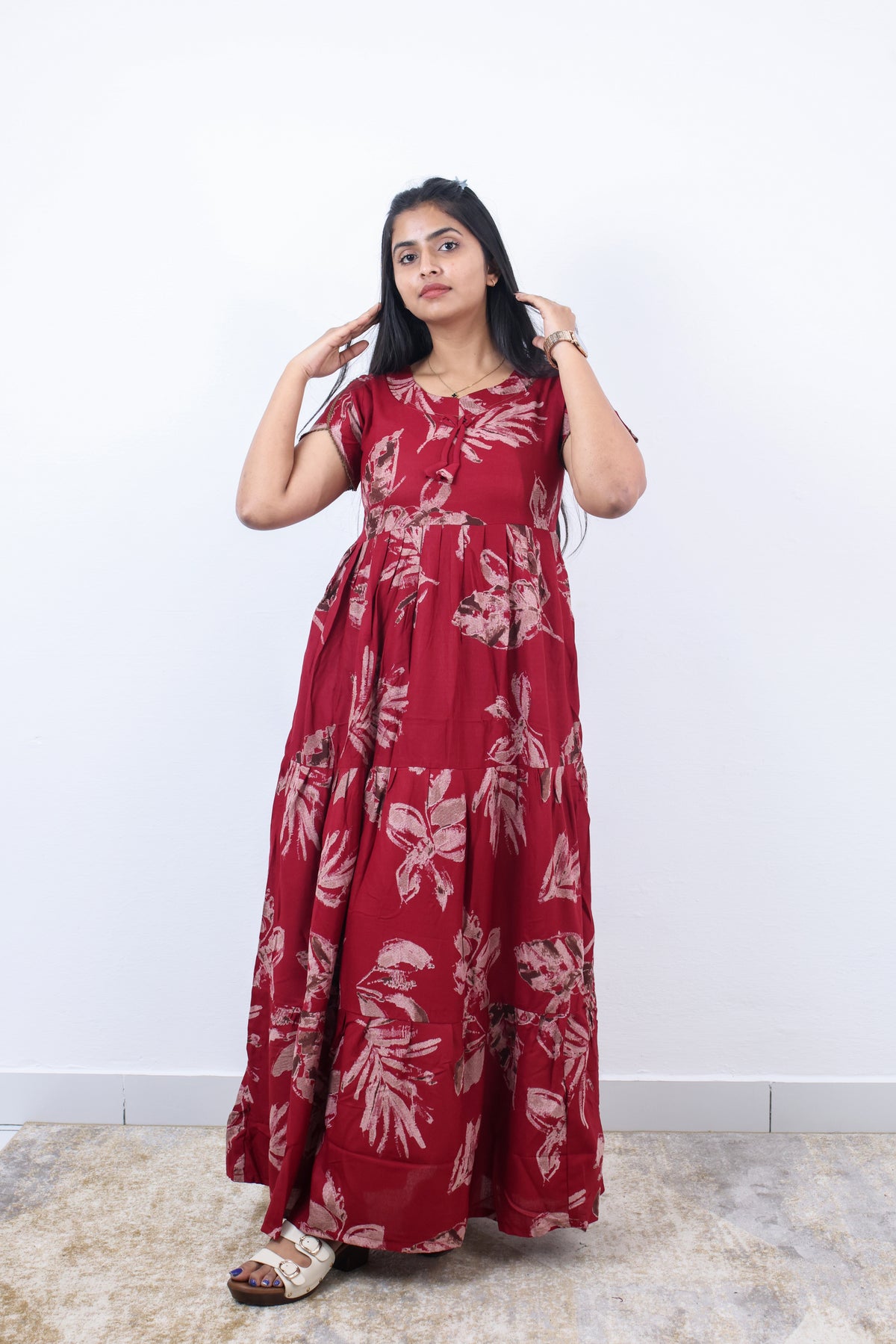 Stylish Alpine 3 Layer Frock Model Nighties| Fancy Sleeves & Neck Pattern| Side Pocket with Back Tie Rope | Perfect Nightwear Trendy Women's (AFK)