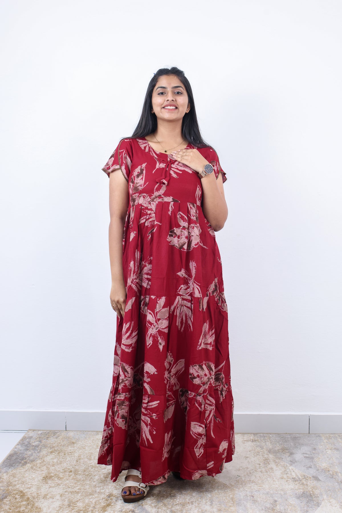 Stylish Alpine 3 Layer Frock Model Nighties| Fancy Sleeves & Neck Pattern| Side Pocket with Back Tie Rope | Perfect Nightwear Trendy Women's (AFK)