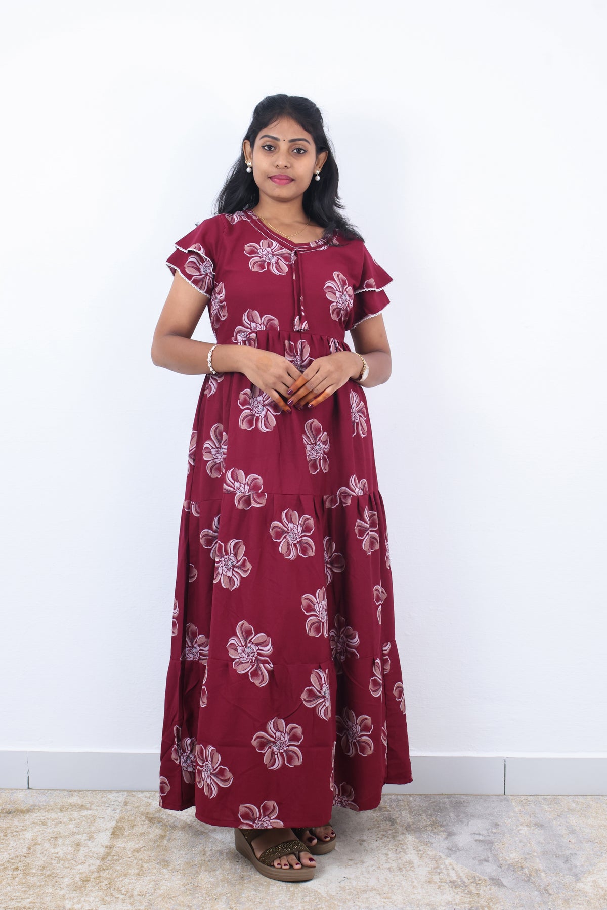 Stylish Alpine 3 Layer Frock Model Nighties| Fancy Sleeves & Neck Pattern| Side Pocket with Back Tie Rope | Perfect Nightwear Trendy Women's (AFK)