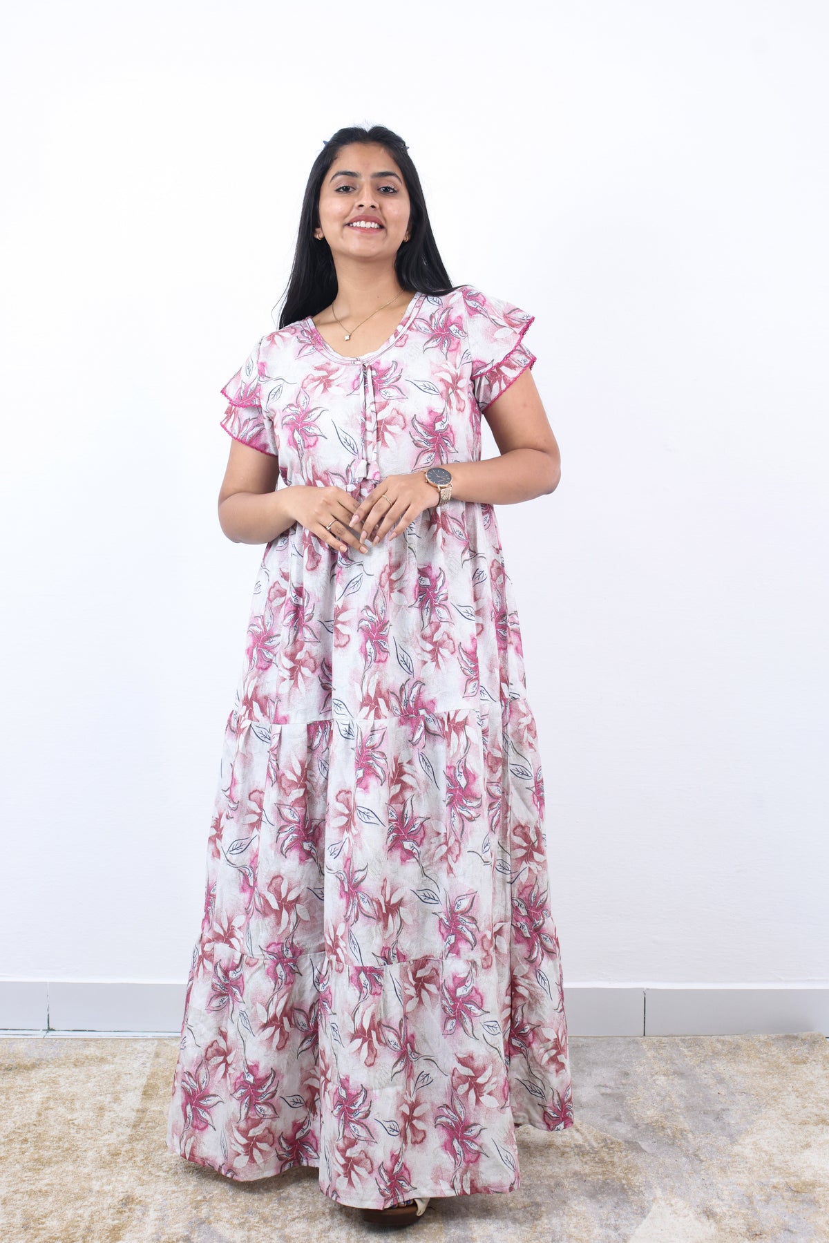 Stylish Alpine 3 Layer Frock Model Nighties| Fancy Sleeves & Neck Pattern| Side Pocket with Back Tie Rope | Perfect Nightwear Trendy Women's (AFK)