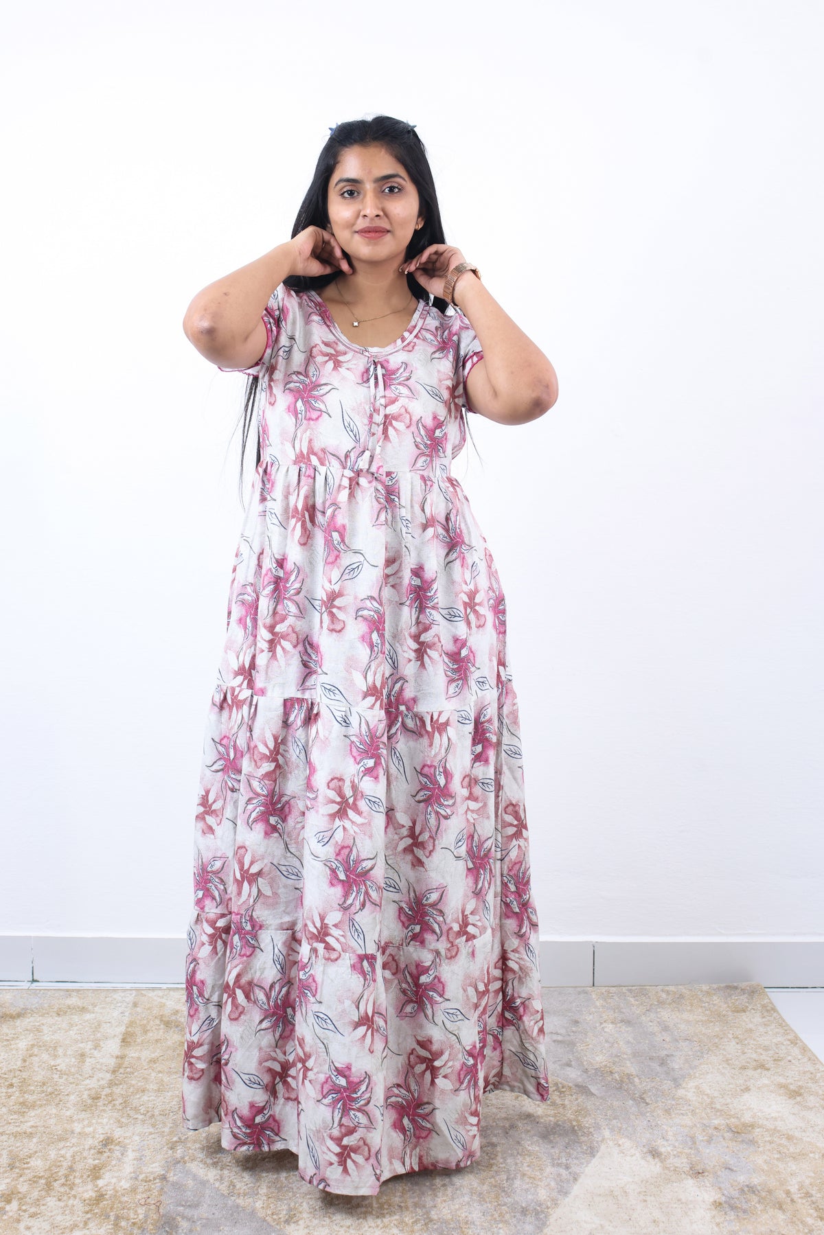 Stylish Alpine 3 Layer Frock Model Nighties| Fancy Sleeves & Neck Pattern| Side Pocket with Back Tie Rope | Perfect Nightwear Trendy Women's (AFK)