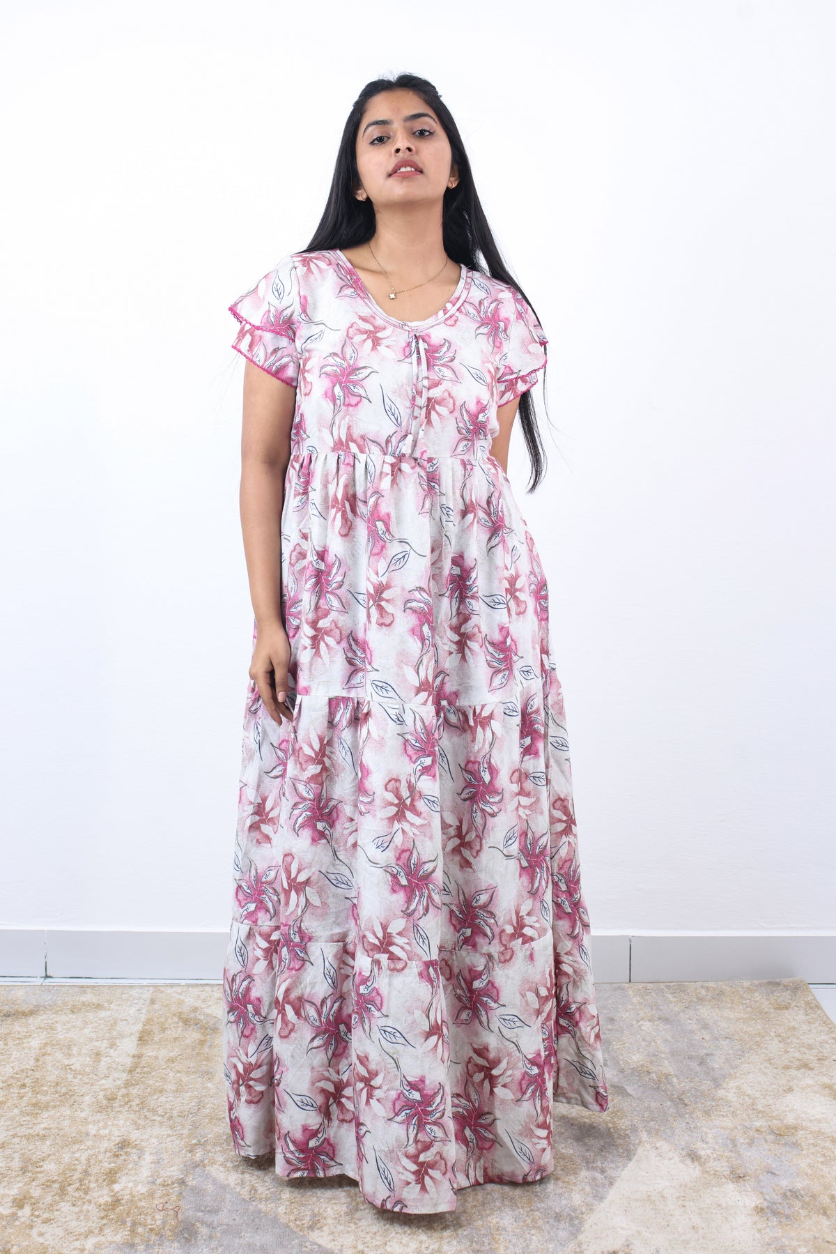 Stylish Alpine 3 Layer Frock Model Nighties| Fancy Sleeves & Neck Pattern| Side Pocket with Back Tie Rope | Perfect Nightwear Trendy Women's (AFK)