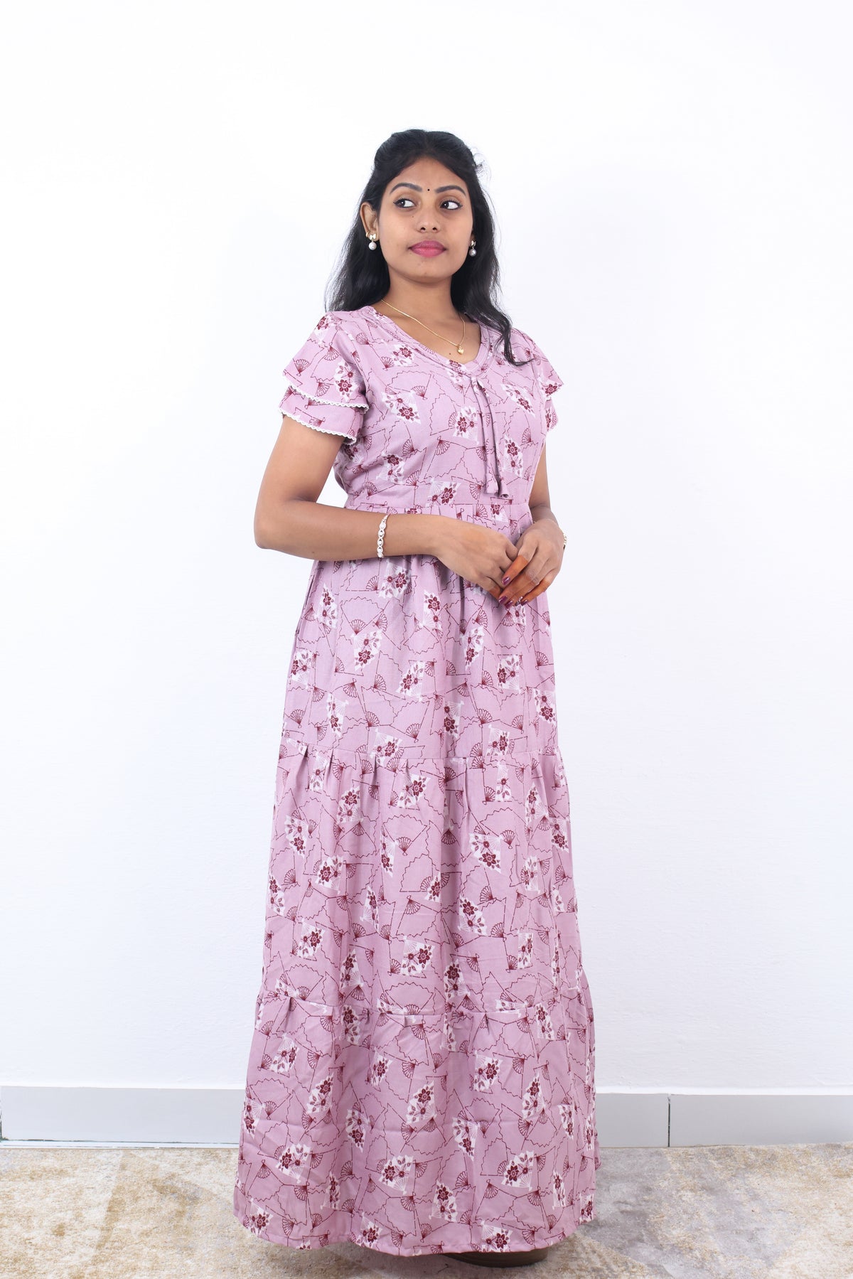 Stylish Alpine 3 Layer Frock Model Nighties| Fancy Sleeves & Neck Pattern| Side Pocket with Back Tie Rope | Perfect Nightwear Trendy Women's (AFK)