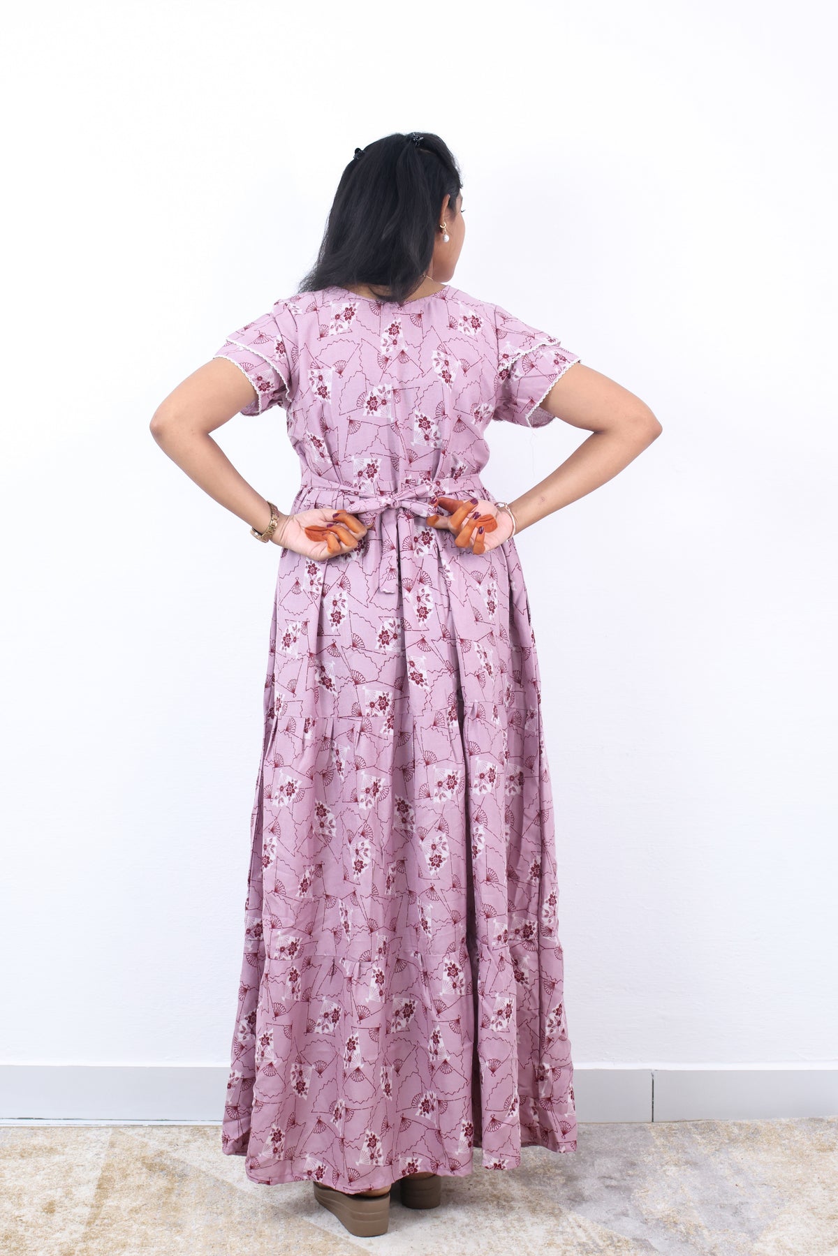 Stylish Alpine 3 Layer Frock Model Nighties| Fancy Sleeves & Neck Pattern| Side Pocket with Back Tie Rope | Perfect Nightwear Trendy Women's (AFK)