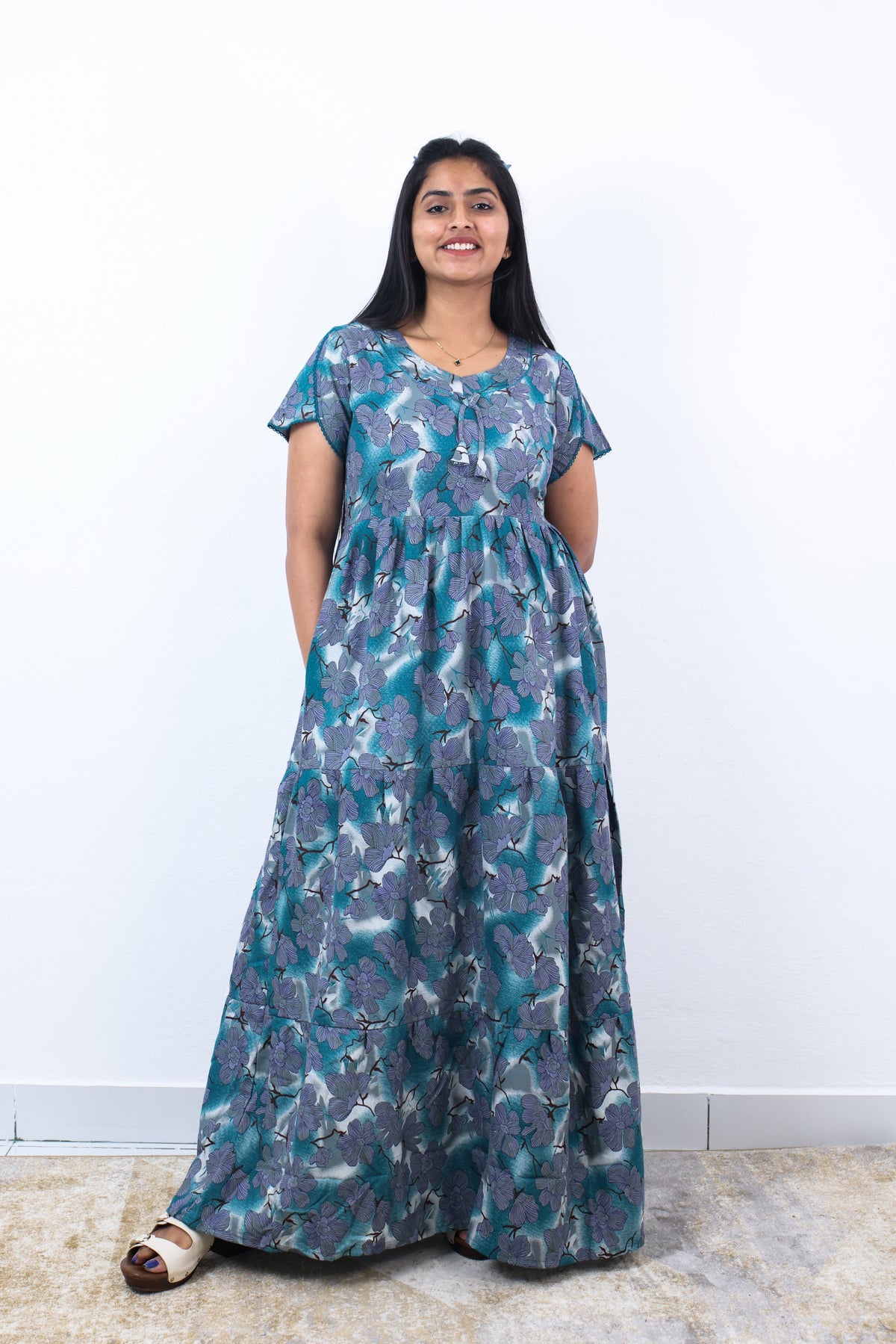 Stylish Alpine 3 Layer Frock Model Nighties| Fancy Sleeves & Neck Pattern| Side Pocket with Back Tie Rope | Perfect Nightwear Trendy Women's (AFK)