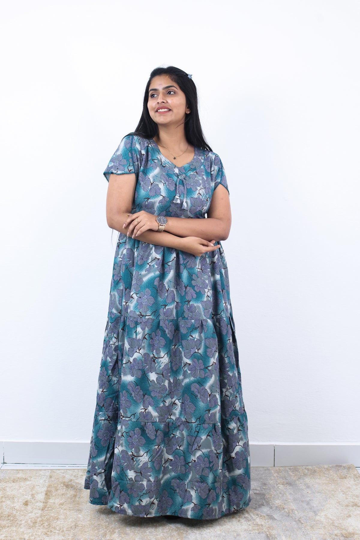 Stylish Alpine 3 Layer Frock Model Nighties| Fancy Sleeves & Neck Pattern| Side Pocket with Back Tie Rope | Perfect Nightwear Trendy Women's (AFK)