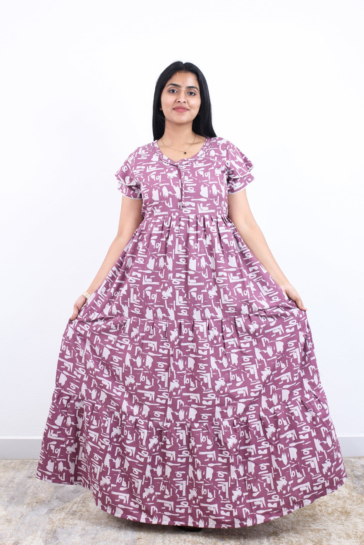 Stylish Alpine 3 Layer Frock Model Nighties| Fancy Sleeves & Neck Pattern| Side Pocket with Back Tie Rope | Perfect Nightwear Trendy Women's (AFK)