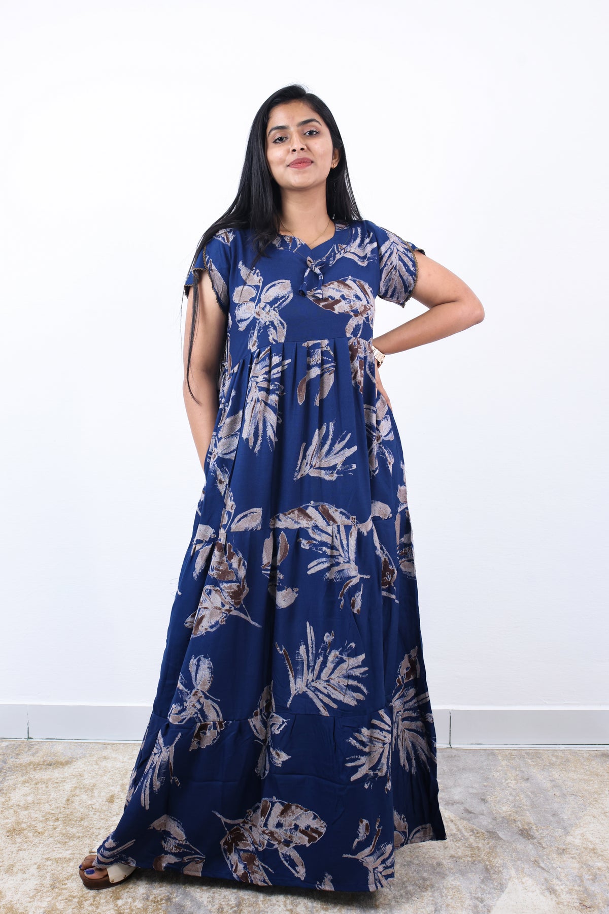 Stylish Alpine 3 Layer Frock Model Nighties| Fancy Sleeves & Neck Pattern| Side Pocket with Back Tie Rope | Perfect Nightwear Trendy Women's (AFK)