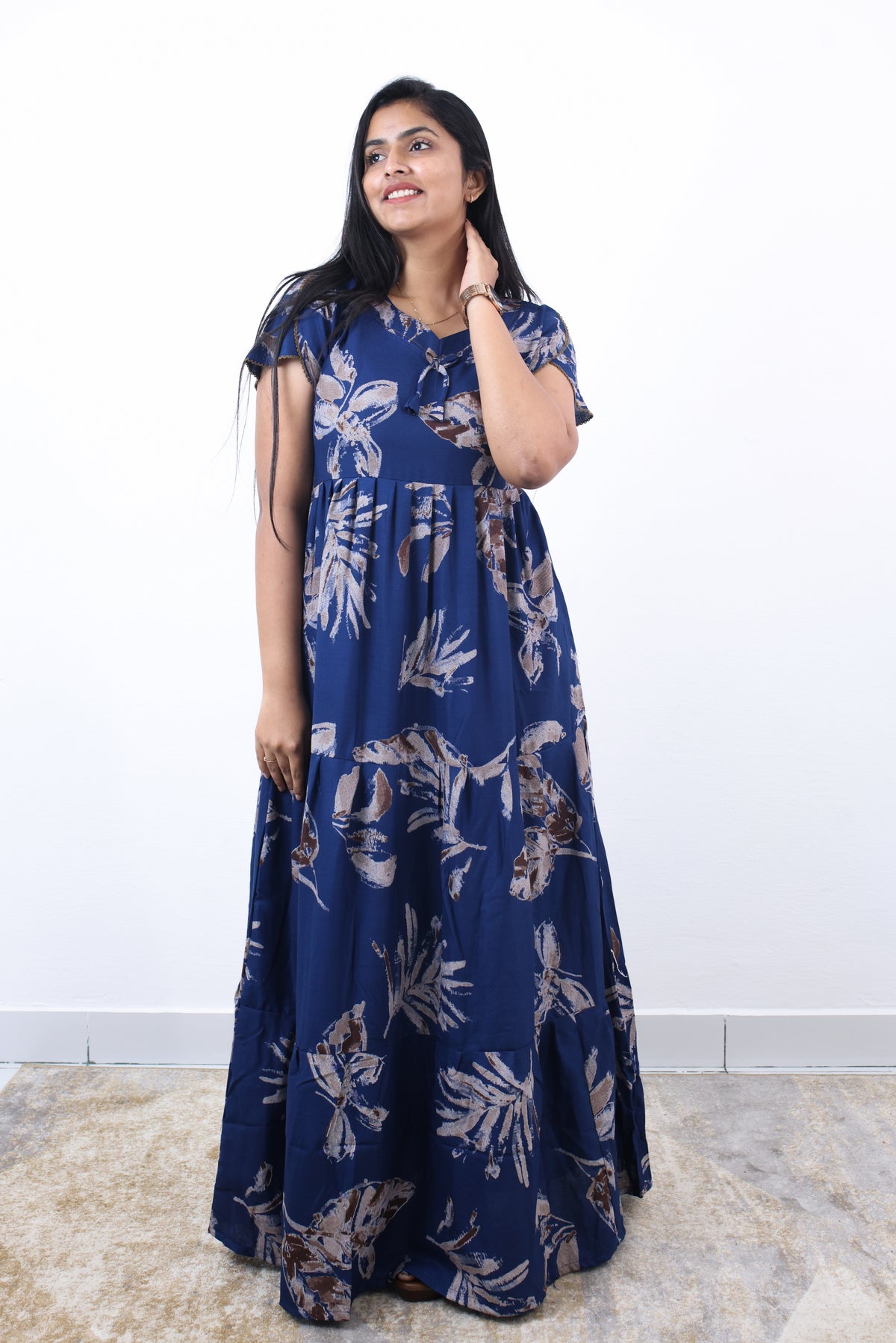 Stylish Alpine 3 Layer Frock Model Nighties| Fancy Sleeves & Neck Pattern| Side Pocket with Back Tie Rope | Perfect Nightwear Trendy Women's (AFK)