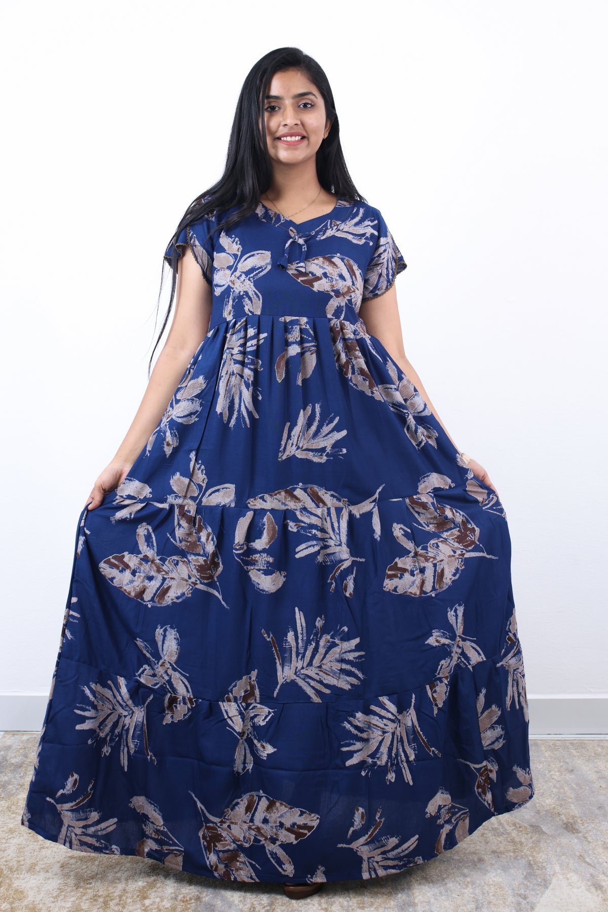 Stylish Alpine 3 Layer Frock Model Nighties| Fancy Sleeves & Neck Pattern| Side Pocket with Back Tie Rope | Perfect Nightwear Trendy Women's (AFK)