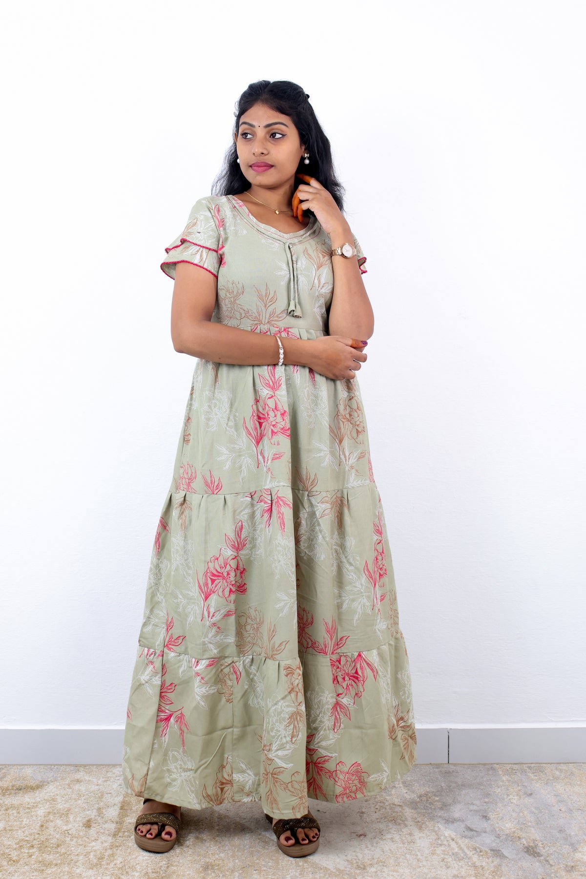 Stylish Alpine 3 Layer Frock Model Nighties| Fancy Sleeves & Neck Pattern| Side Pocket with Back Tie Rope | Perfect Nightwear Trendy Women's (AFK)