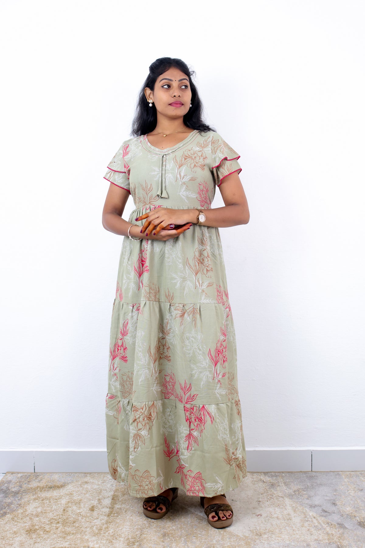 Stylish Alpine 3 Layer Frock Model Nighties| Fancy Sleeves & Neck Pattern| Side Pocket with Back Tie Rope | Perfect Nightwear Trendy Women's (AFK)