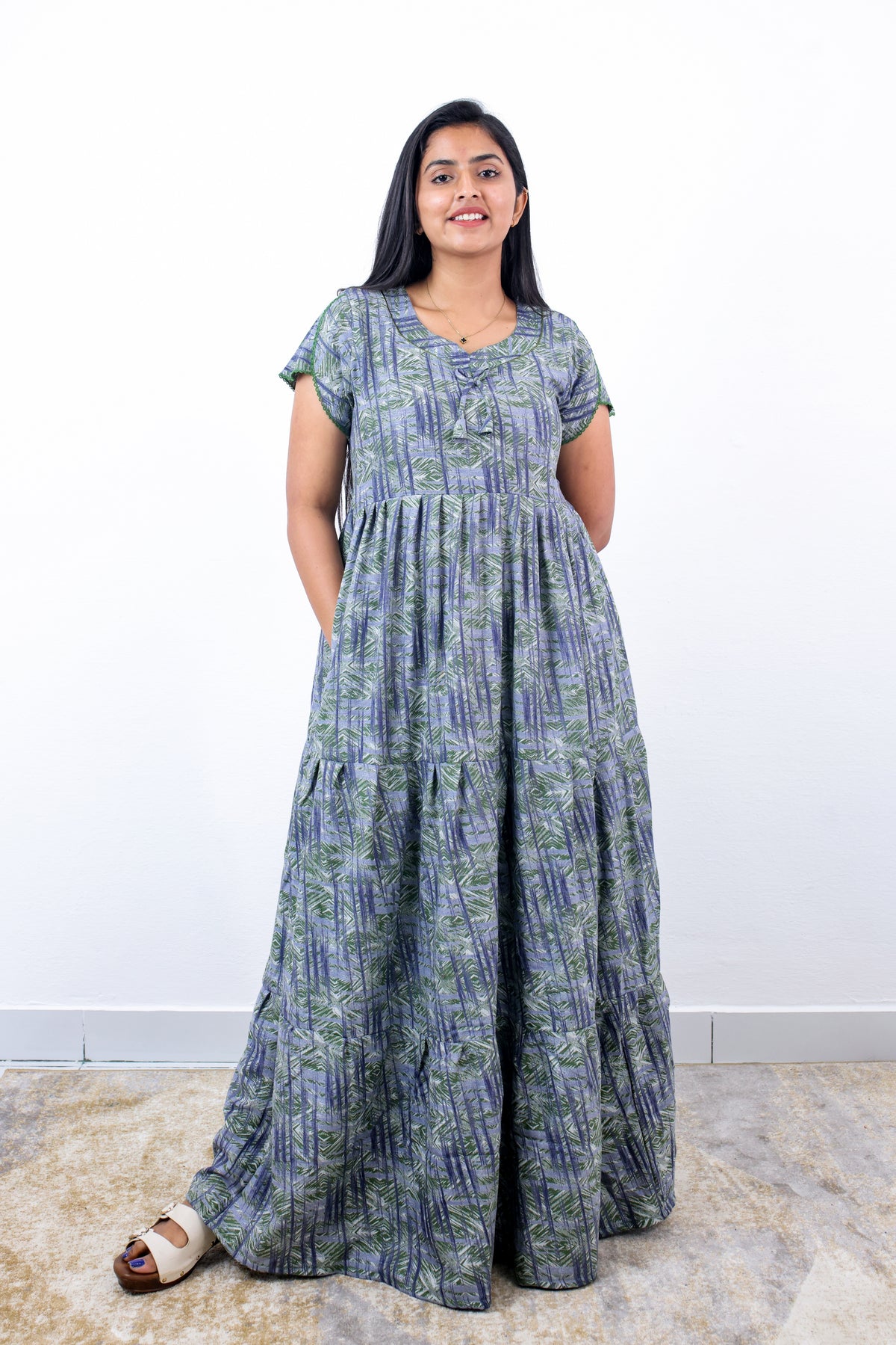 Stylish Alpine 3 Layer Frock Model Nighties| Fancy Sleeves & Neck Pattern| Side Pocket with Back Tie Rope | Perfect Nightwear Trendy Women's (AFK)