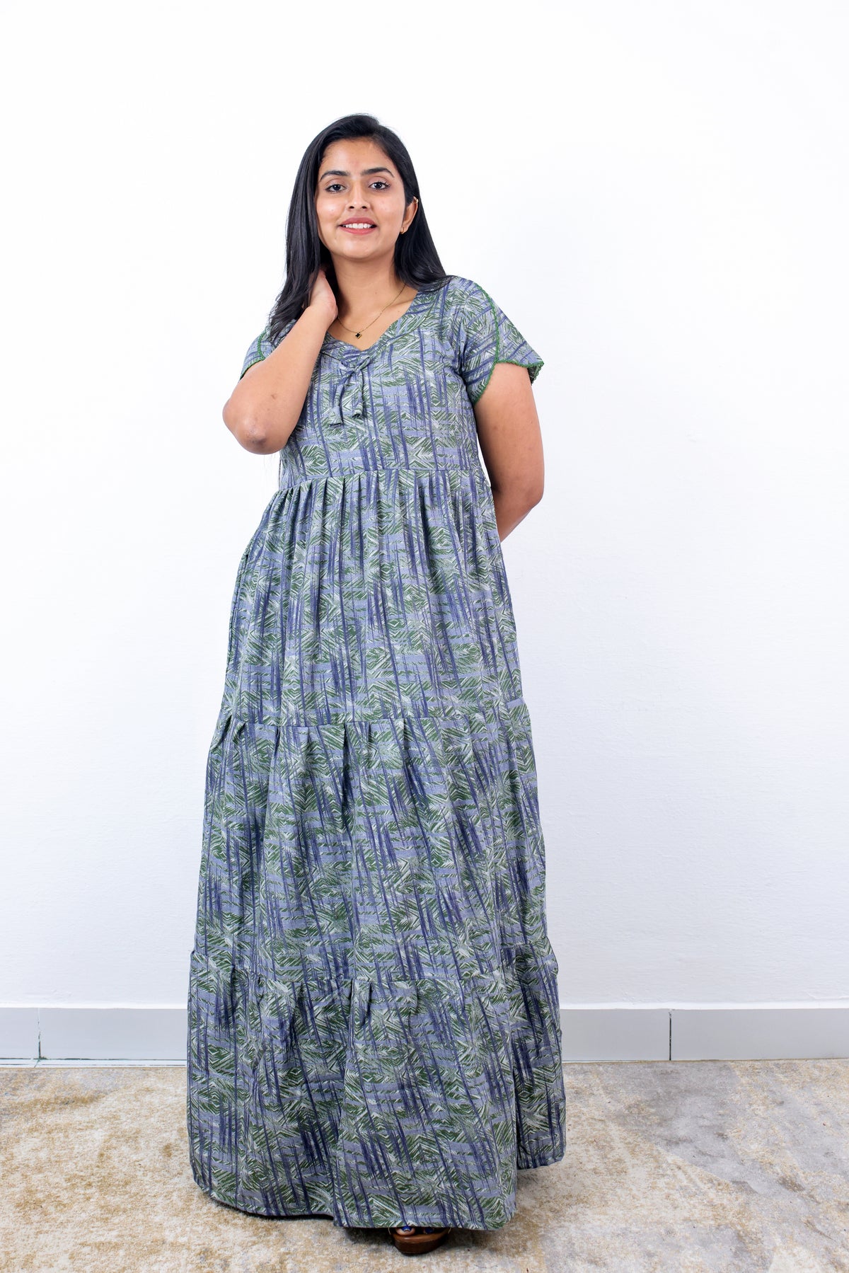 Stylish Alpine 3 Layer Frock Model Nighties| Fancy Sleeves & Neck Pattern| Side Pocket with Back Tie Rope | Perfect Nightwear Trendy Women's (AFK)